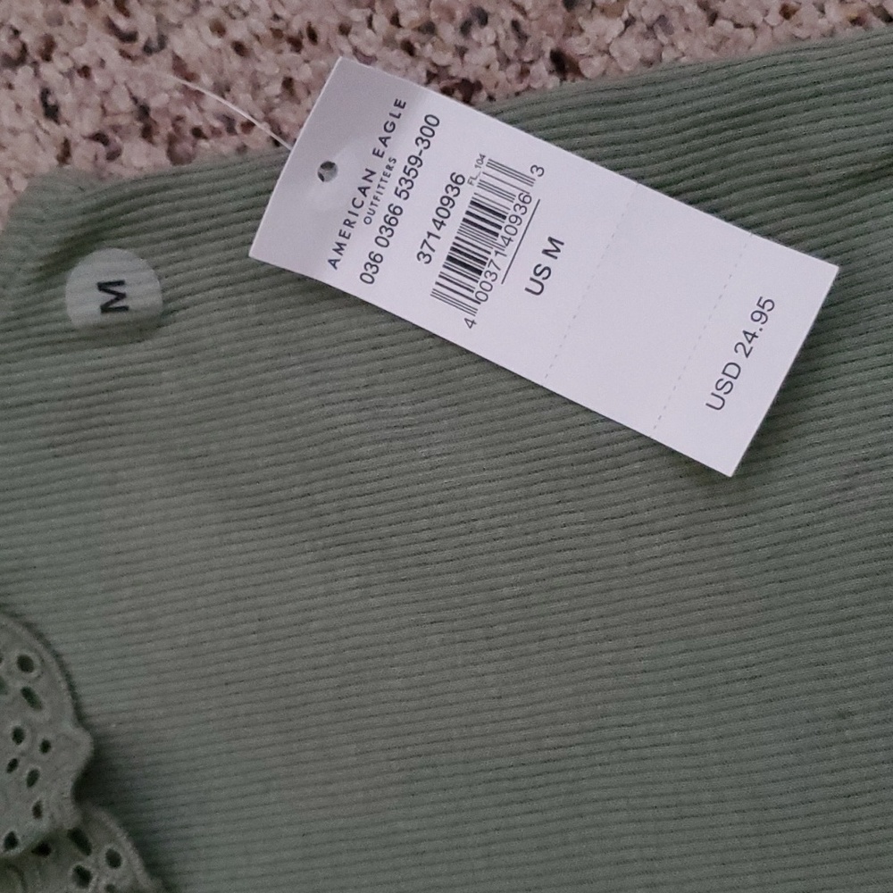 American Eagle Eyelet Ruffle Ribbed Tank Top - Picture 3 of 5